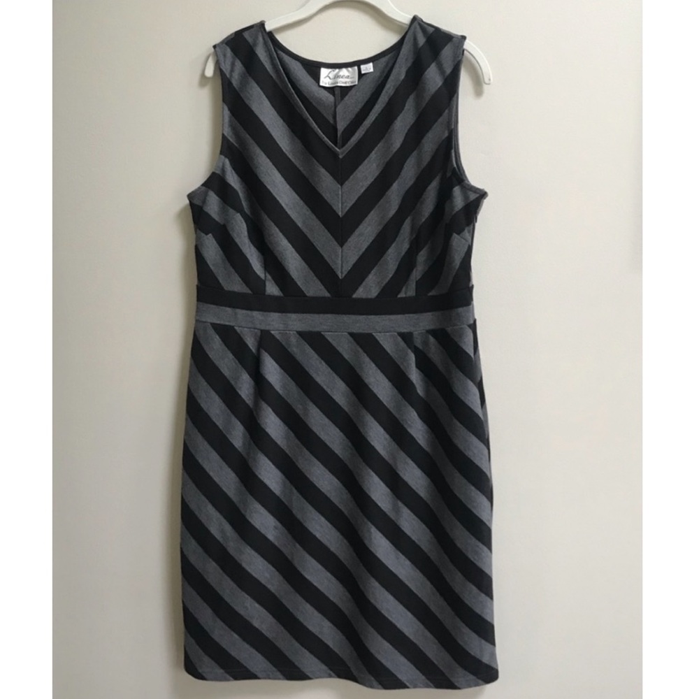 Linea By Louis Dell’Olio Grey & Black Stripe Sleeveless V-Neck Dress Size Large